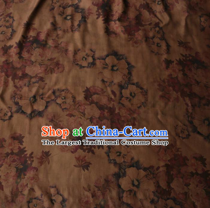 Asian Chinese Classical Roses Pattern Khaki Gambiered Guangdong Gauze Satin Drapery Brocade Traditional Cheongsam Brocade Silk Fabric