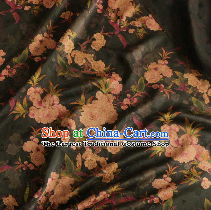 Asian Chinese Classical Pear Flowers Pattern Black Gambiered Guangdong Gauze Satin Drapery Brocade Traditional Cheongsam Brocade Silk Fabric