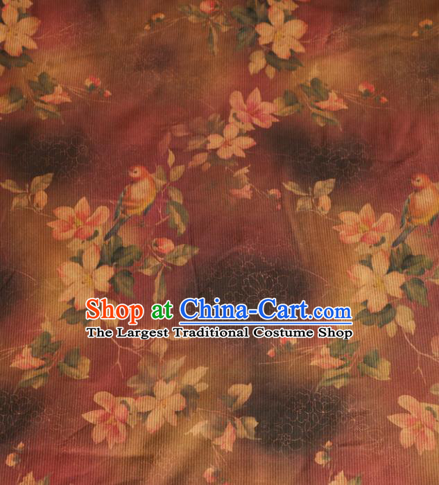 Asian Chinese Classical Peach Flower Pattern Gambiered Guangdong Gauze Satin Drapery Brocade Traditional Cheongsam Brocade Silk Fabric