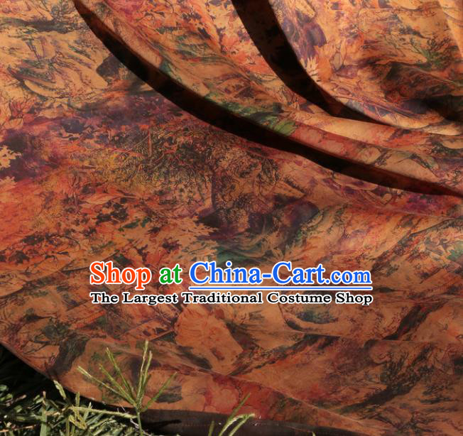 Asian Chinese Classical Landscape Pattern Gambiered Guangdong Gauze Satin Drapery Brocade Traditional Cheongsam Brocade Silk Fabric