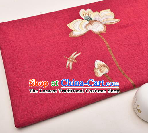 Asian Chinese Cheongsam Classical Embroidered Lotus Pattern Wine Red Satin Drapery Brocade Traditional Brocade Silk Fabric