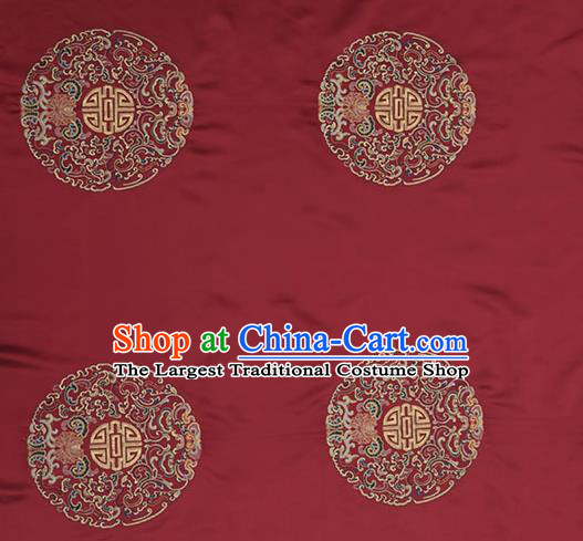 Asian Chinese Cheongsam Classical Embroidered Lucky Pattern Wine Red Satin Drapery Brocade Traditional Brocade Silk Fabric