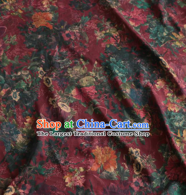 Asian Chinese Classical Pattern Wine Red Gambiered Guangdong Gauze Satin Drapery Brocade Traditional Cheongsam Brocade Silk Fabric