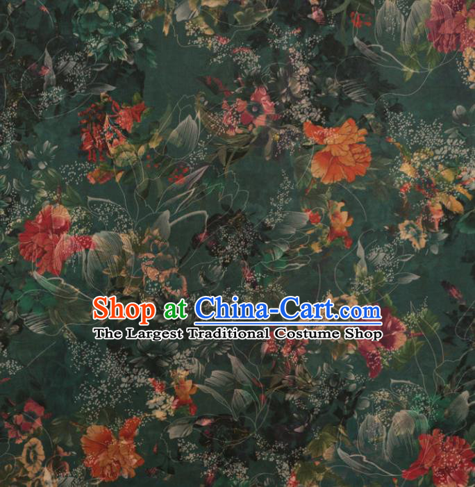 Asian Chinese Classical Peony Pattern Deep Green Gambiered Guangdong Gauze Satin Drapery Brocade Traditional Cheongsam Brocade Silk Fabric