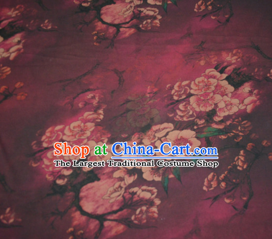 Chinese Traditional Cheongsam Classical Peach Flowers Pattern Purple Gambiered Guangdong Gauze Asian Satin Drapery Brocade Silk Fabric