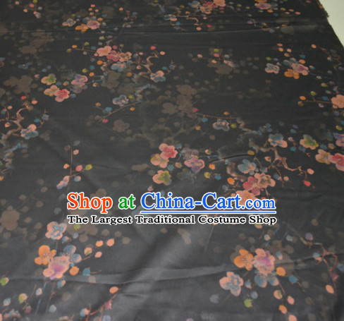 Chinese Traditional Cheongsam Classical Plum Pattern Black Gambiered Guangdong Gauze Asian Satin Drapery Brocade Silk Fabric