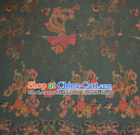 Chinese Traditional Cheongsam Classical Phoenix Peony Pattern Olive Green Gambiered Guangdong Gauze Asian Satin Drapery Brocade Silk Fabric