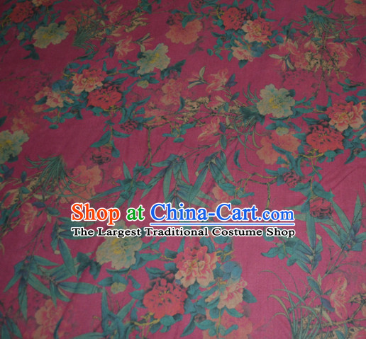 Chinese Traditional Cheongsam Classical Orchid Peony Pattern Rosy Gambiered Guangdong Gauze Asian Satin Drapery Brocade Silk Fabric