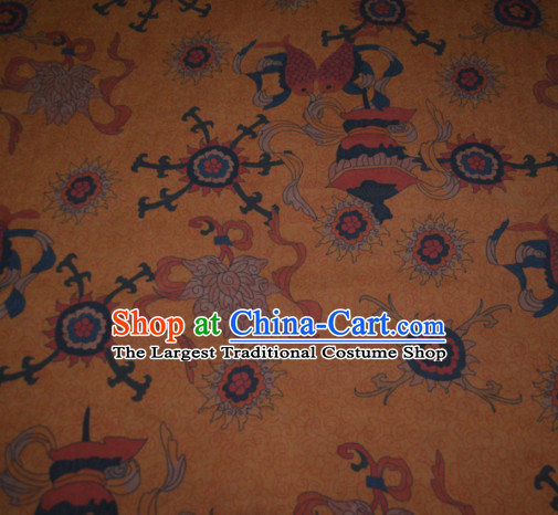 Chinese Traditional Cheongsam Classical Buddhism Lotus Pattern Yellow Gambiered Guangdong Gauze Asian Satin Drapery Brocade Silk Fabric