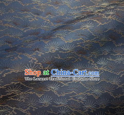 Japanese Traditional Kimono Classical Pine Needle Pattern Navy Brocade Asian Japan Satin Drapery Silk Fabric