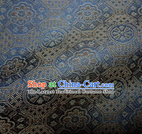 Japanese Traditional Kimono Classical Pattern Blue Brocade Asian Japan Satin Drapery Silk Fabric