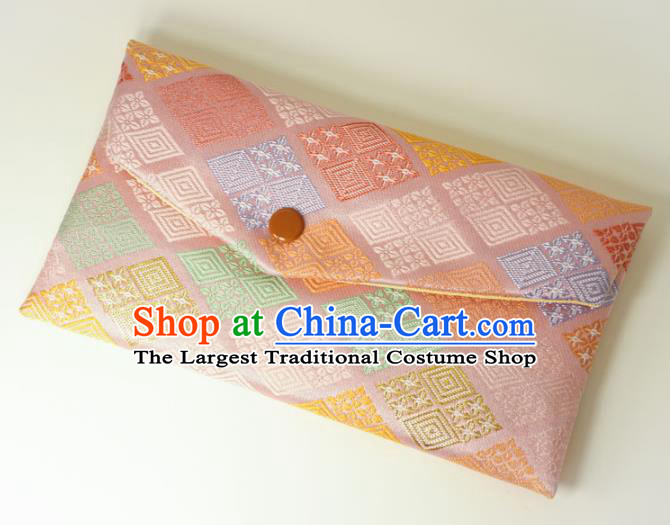 Japanese Traditional Classical Pattern Pink Brocade Handbag Asian Japan Nishijin Satin Bags Wallet