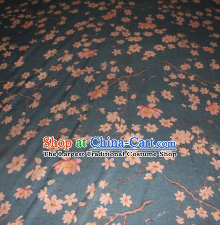 Chinese Traditional Cheongsam Classical Magnolia Pattern Navy Gambiered Guangdong Gauze Asian Satin Drapery Brocade Silk Fabric