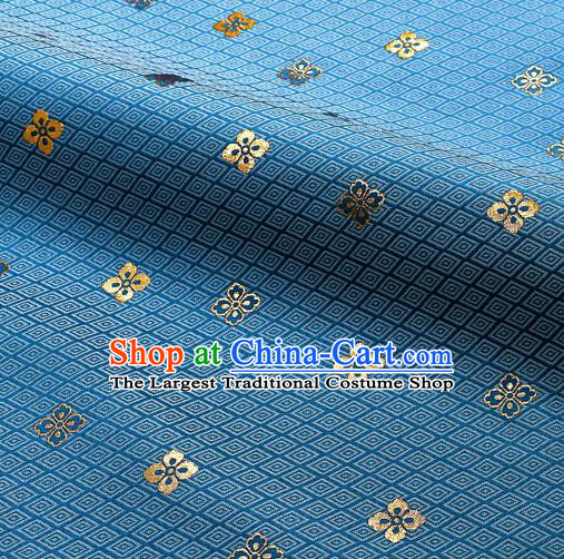 Japanese Traditional Kimono Classical Rhombus Pattern Lake Blue Brocade Damask Asian Japan Satin Drapery Silk Fabric