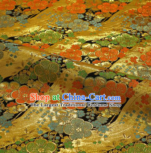 Japanese Traditional Kimono Classical Sakura Pattern Golden Brocade Damask Asian Japan Satin Drapery Silk Fabric