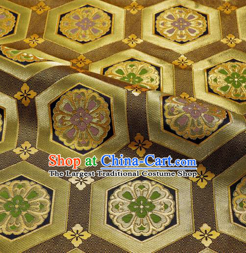 Japanese Traditional Kimono Classical Tortoise Shell Pattern Brown Brocade Damask Asian Japan Satin Drapery Silk Fabric