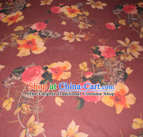 Chinese Traditional Cheongsam Classical Roses Pattern Wine Red Gambiered Guangdong Gauze Asian Satin Drapery Brocade Silk Fabric