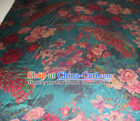 Chinese Traditional Cheongsam Classical Magnolia Peony Pattern Green Gambiered Guangdong Gauze Asian Satin Drapery Brocade Silk Fabric