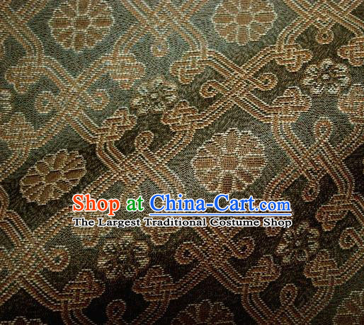 Japanese Traditional Kimono Classical Daisy Pattern Olive Green Brocade Damask Asian Japan Nishijin Satin Drapery Silk Fabric