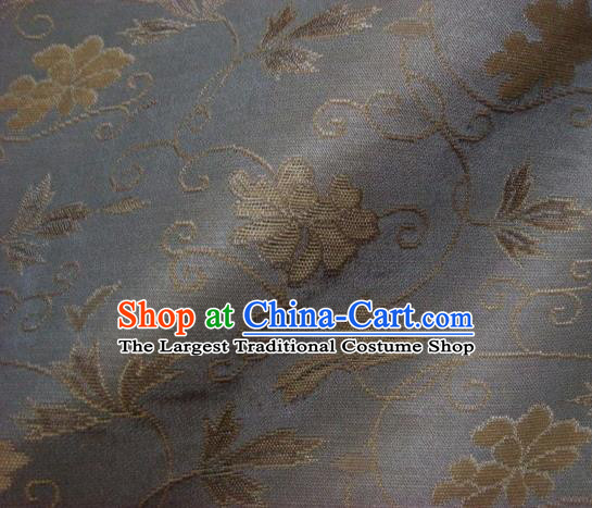 Japanese Traditional Kimono Classical Twine Pattern Grey Brocade Damask Asian Japan Nishijin Satin Drapery Silk Fabric