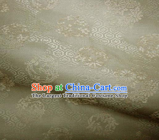 Japanese Traditional Kimono Classical Round Pattern Olive Green Brocade Damask Asian Japan Nishijin Satin Drapery Silk Fabric