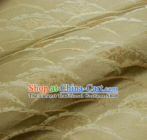 Japanese Traditional Kimono Classical Wave Pattern Golden Brocade Damask Asian Japan Nishijin Satin Drapery Silk Fabric