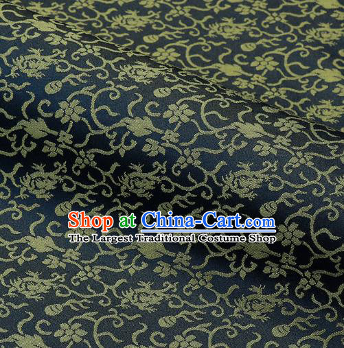 Japanese Traditional Kimono Classical Pattern Navy Brocade Damask Asian Japan Nishijin Satin Drapery Silk Fabric