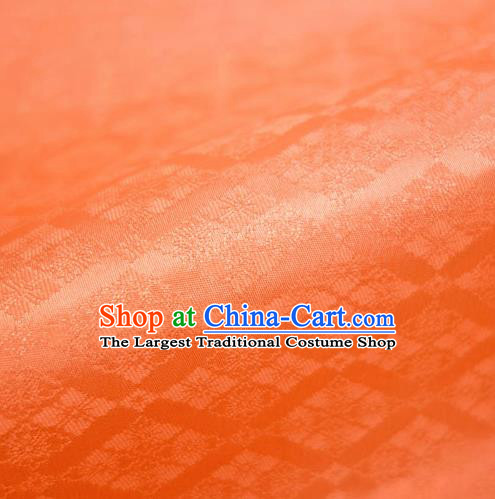 Japanese Traditional Kimono Classical Rhomboids Pattern Orange Brocade Damask Asian Japan Nishijin Satin Drapery Silk Fabric