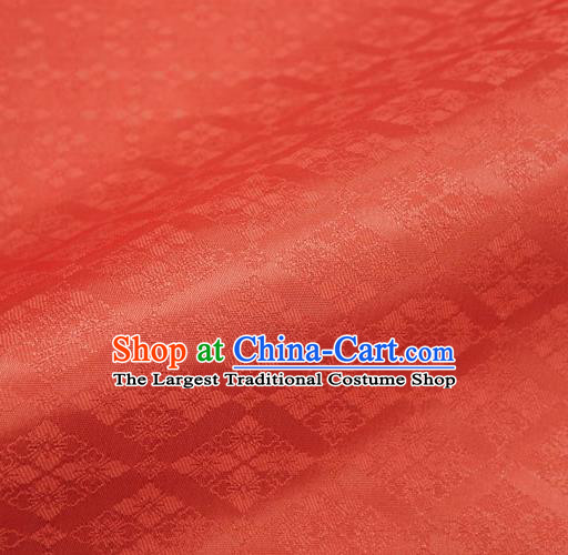 Japanese Traditional Kimono Classical Rhomboids Pattern Red Brocade Damask Asian Japan Nishijin Satin Drapery Silk Fabric