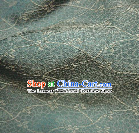 Japanese Traditional Kimono Classical Vines Flower Pattern Blue Brocade Damask Asian Japan Nishijin Satin Drapery Silk Fabric