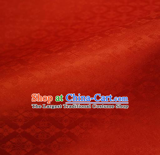 Japanese Traditional Kimono Classical Rhomboids Pattern Red Brocade Damask Asian Japan Nishijin Satin Drapery Silk Fabric