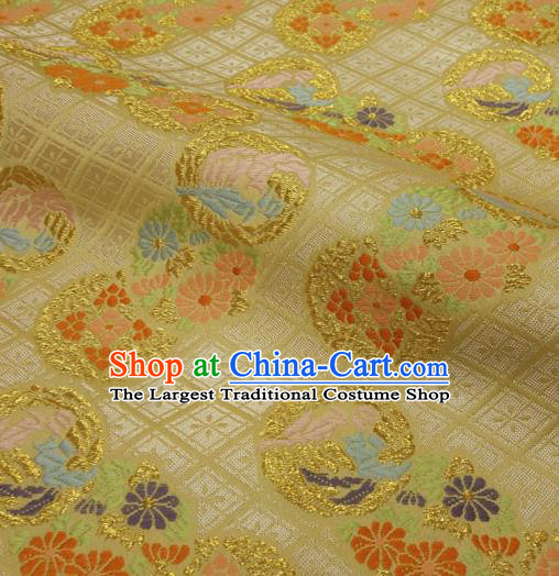 Japanese Traditional Kimono Classical Chrysanthemum Pattern Golden Brocade Damask Asian Japan Nishijin Satin Drapery Silk Fabric