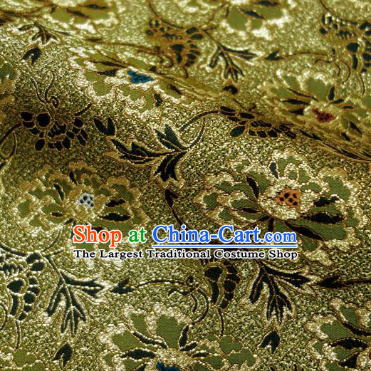 Japanese Traditional Kimono Classical Pine Peony Pattern Olive Green Brocade Damask Asian Japan Nishijin Satin Drapery Silk Fabric