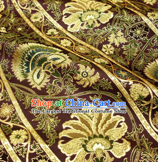 Japanese Traditional Kimono Classical Flowers Pattern Purple Brocade Damask Asian Japan Nishijin Satin Drapery Silk Fabric