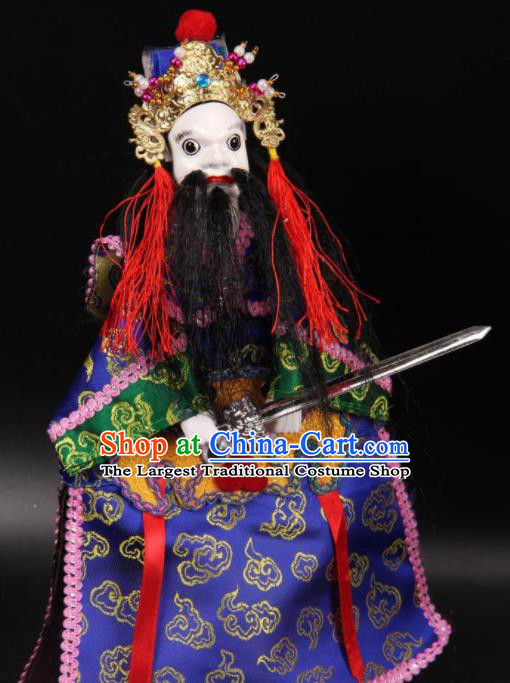 Traditional Chinese Handmade General Blue Marionette Puppets Old Men Puppet String Puppet Wooden Image Arts Collectibles