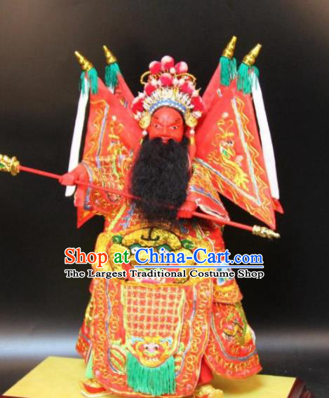 Traditional Chinese Handmade Red Armor Guan Yu Puppet Marionette Puppets String Puppet Wooden Image Arts Collectibles