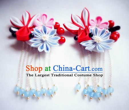 Asian Japan Traditional Geisha Daisy Tassel Hair Claw Japanese Kimono Hair Accessories for Women