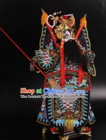 Traditional Chinese Black General Xiang Yu Marionette Puppets Handmade Puppet String Puppet Wooden Image Arts Collectibles