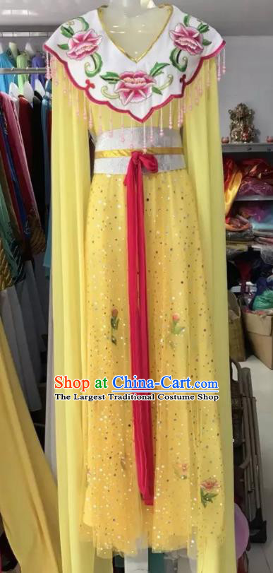 Traditional Chinese Handmade Beijing Opera Lin Daiyu Costumes Ancient Peri Princess Yellow Dress for Women