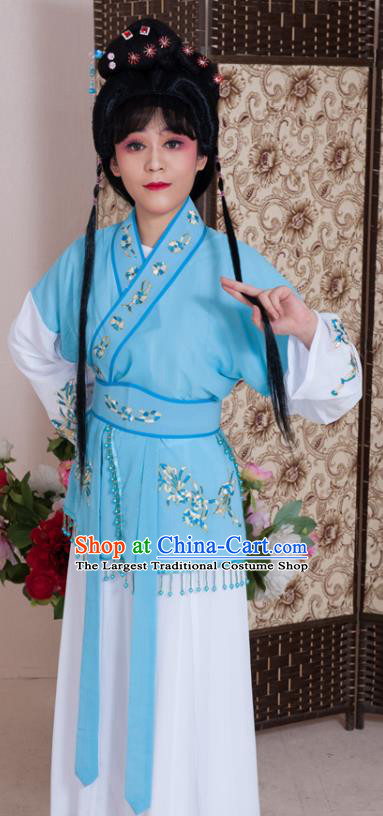 Traditional Chinese Handmade Beijing Opera Young Lady Blue Dress Ancient Maidservants Costumes for Women