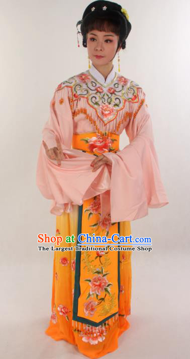 Handmade Traditional Chinese Beijing Opera Hua Tan Diva Yellow Dress Ancient Imperial Consort Costumes for Women