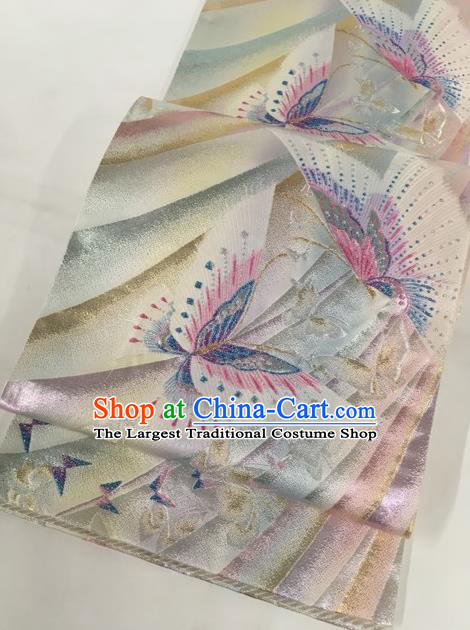 Traditional Japanese Classical Colorful Butterfly Pattern Waistband Kimono Nishijin Brocade Accessories Yukata Belt for Women