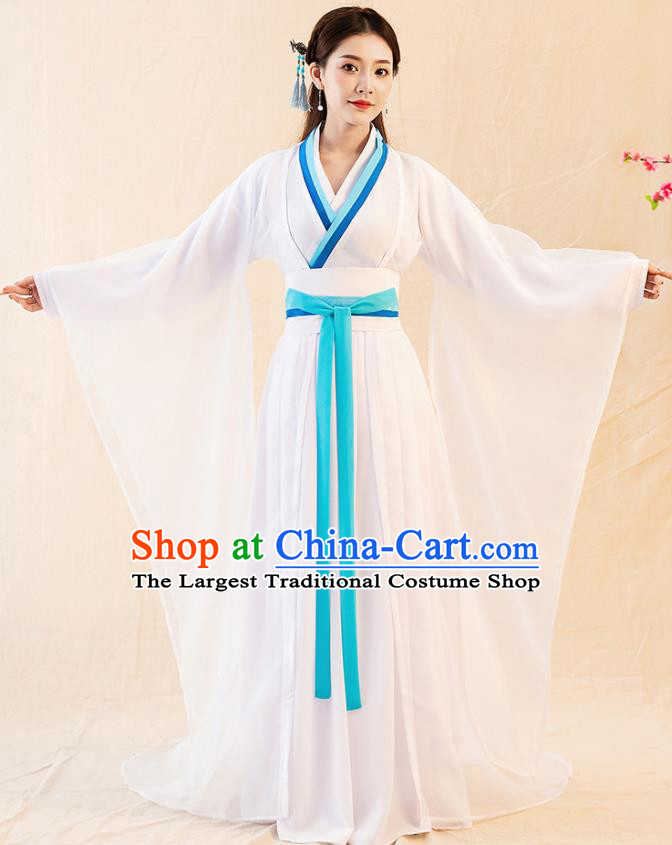 Traditional Chinese Jin Dynasty Court Lady White Hanfu Dress Ancient Palace Princess Replica Costumes for Women