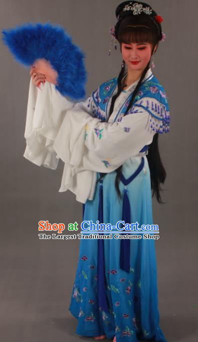 Traditional Chinese Peking Opera Actress Zhu Yingtai Blue Dress Ancient Aristocratic Miss Costume for Women