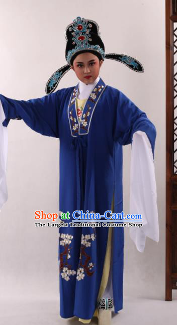 Traditional Chinese Huangmei Opera Niche Royalblue Cape Ancient Gifted Scholar Costume for Men