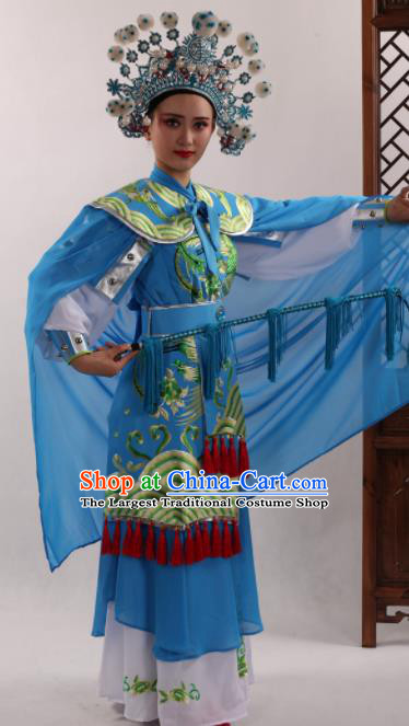 Traditional Chinese Peking Opera Magic Warriors Blue Dress Ancient Female General Mu Guiying Costume for Women