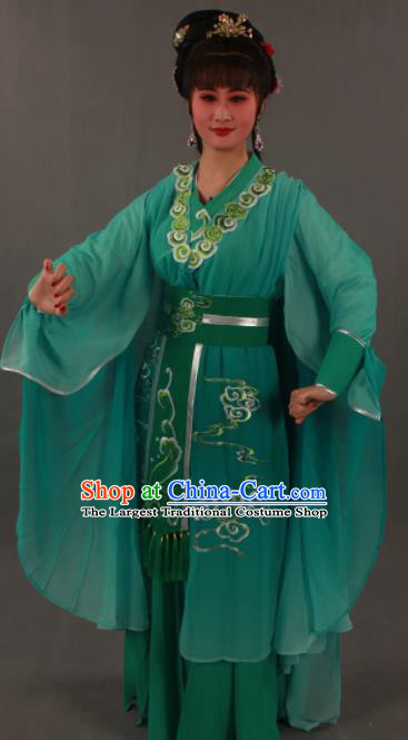 Traditional Chinese Peking Opera Actress Green Dress Ancient Madam White Snake Xiao Qing Costumes for Women