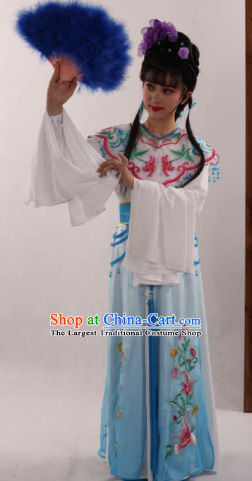 Traditional Chinese Peking Opera Diva Blue Dress Ancient Goddess Princess Costume for Women