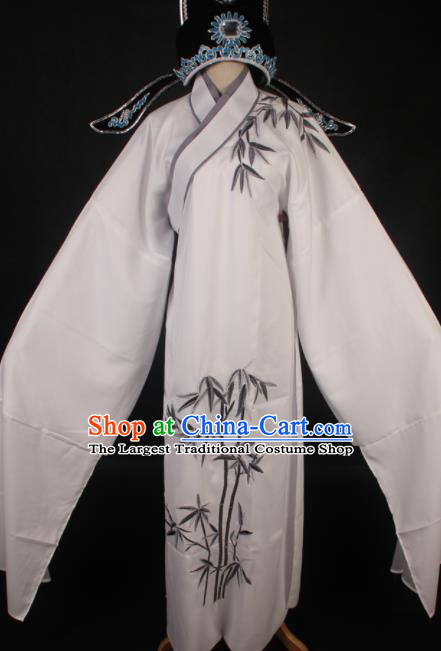 Traditional Chinese Shaoxing Opera Niche White Robe Ancient Gifted Scholar Embroidered Costume for Men