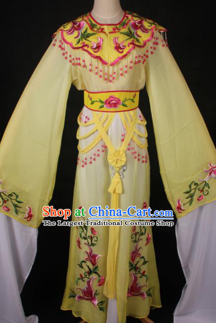 Traditional Chinese Shaoxing Opera Princess Embroidered Yellow Dress Ancient Peking Opera Diva Costume for Women